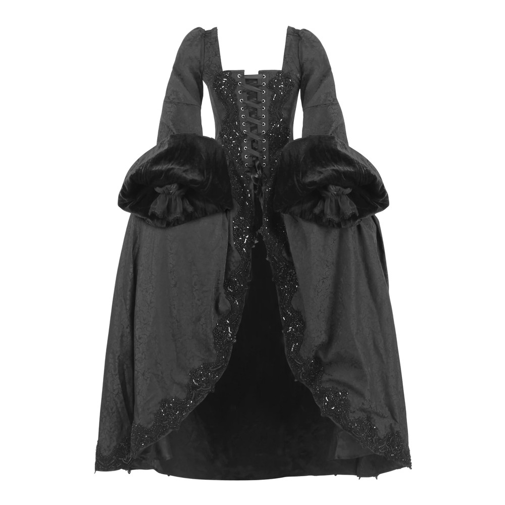 Attitude Corsets - Hiromi Tudor Inspired Rococo Langes Korsett Kleid - Schwarz
